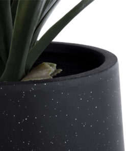 GloboStar® Artificial Garden MAYFAIR 20801 Διακοσμητικό Πολυεστερικό Τσιμεντένιο Κασπώ Γλάστρα – Flower Pot Μαύρο με Λευκές Λεπτομέριες Μ25 x Π27 x Υ30cm