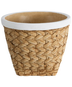 GloboStar® Artificial Garden NOTTING 20803 Διακοσμητικό Πολυεστερικό Τσιμεντένιο Κασπώ Γλάστρα – Flower Pot Μπεζ με Λευκό Φ20 x Υ16cm