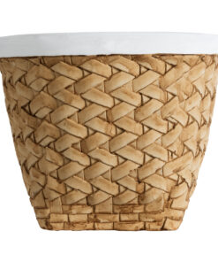 GloboStar® Artificial Garden NOTTING 20803 Διακοσμητικό Πολυεστερικό Τσιμεντένιο Κασπώ Γλάστρα – Flower Pot Μπεζ με Λευκό Φ20 x Υ16cm