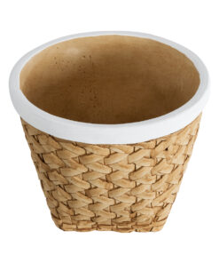 GloboStar® Artificial Garden NOTTING 20803 Διακοσμητικό Πολυεστερικό Τσιμεντένιο Κασπώ Γλάστρα – Flower Pot Μπεζ με Λευκό Φ20 x Υ16cm