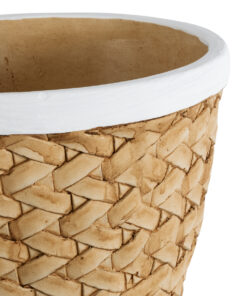 GloboStar® Artificial Garden NOTTING 20803 Διακοσμητικό Πολυεστερικό Τσιμεντένιο Κασπώ Γλάστρα – Flower Pot Μπεζ με Λευκό Φ20 x Υ16cm