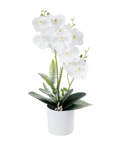 GloboStar® Artificial Garden WHITE ORCHID 21076 Διακοσμητικό Φυτό Λευκή Ορχιδέα Υ45cm
