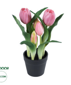 GloboStar® Artificial Garden PINK TULIP 21092 Διακοσμητικό Φυτό Ροζ Τουλίπα Υ23cm
