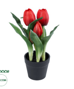 GloboStar® Artificial Garden RED TULIP 21094 Διακοσμητικό Φυτό Κόκκινη Τουλίπα Υ23cm