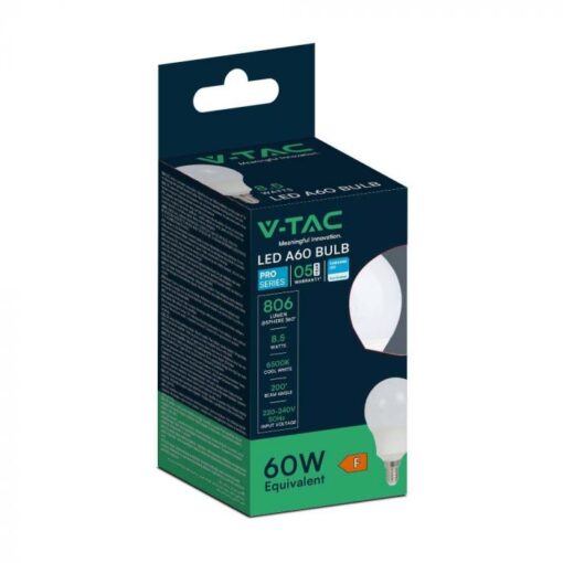 LED Λάμπα E14 A60 V-TAC Samsung Chip 8.5W 2000lm Θερμό 3000K – 21114