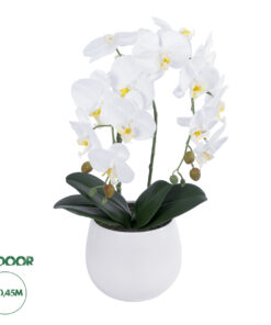 GloboStar® Artificial Garden WHITE ORCHID 21117 Διακοσμητικό Φυτό Λευκή Ορχιδέα Υ45cm