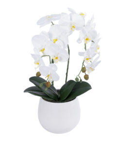 GloboStar® Artificial Garden WHITE ORCHID 21117 Διακοσμητικό Φυτό Λευκή Ορχιδέα Υ45cm