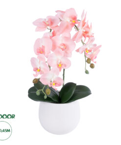 GloboStar® Artificial Garden SALMON ORCHID 21118 Διακοσμητικό Φυτό Ροζ-Πορτοκαλί Ορχιδέα Υ45cm