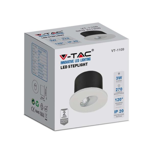 LED Spot Χωνευτό Λευκό Στρογγυλό για Σκαλοπάτια 3W V-TAC  Θερμό Λευκό 3000K – 211207