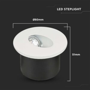 LED Spot Χωνευτό Λευκό Στρογγυλό για Σκαλοπάτια 3W V-TAC  Θερμό Λευκό 3000K – 211207