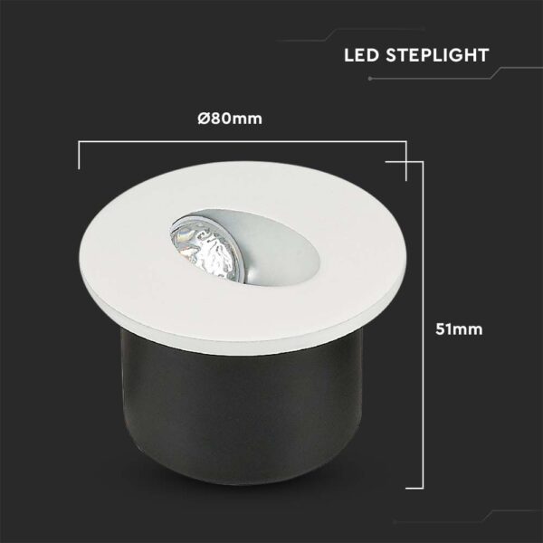 LED Spot Χωνευτό Λευκό Στρογγυλό για Σκαλοπάτια 3W V-TAC  Θερμό Λευκό 3000K – 211207