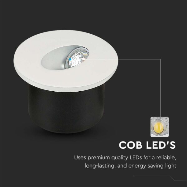 LED Spot Χωνευτό Λευκό Στρογγυλό για Σκαλοπάτια 3W V-TAC  Θερμό Λευκό 3000K – 211207