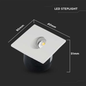 LED SPOT Χωνευτό για Σκαλοπάτια 3W V-TAC Λευκό Τετράγωνο Χωνευτό Θερμό  3000K – 211209