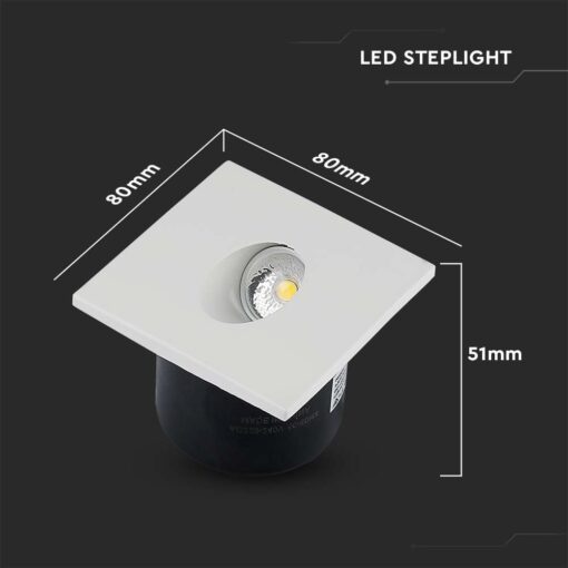 LED SPOT Χωνευτό για Σκαλοπάτια 3W V-TAC Λευκό Τετράγωνο Χωνευτό Θερμό  3000K – 211209