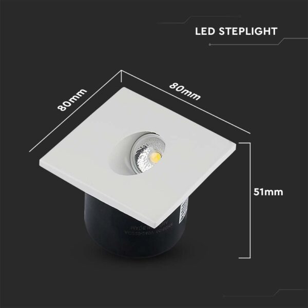 LED SPOT Χωνευτό για Σκαλοπάτια 3W V-TAC Λευκό Τετράγωνο Χωνευτό Θερμό  3000K – 211209