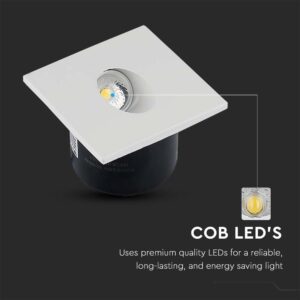LED SPOT Χωνευτό για Σκαλοπάτια 3W V-TAC Λευκό Τετράγωνο Χωνευτό Θερμό  3000K – 211209