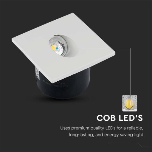 LED SPOT Χωνευτό για Σκαλοπάτια 3W V-TAC Λευκό Τετράγωνο Χωνευτό Θερμό  3000K – 211209