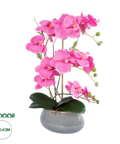 GloboStar® Artificial Garden PINK ORCHID 21121 Διακοσμητικό Φυτό Έντονο Ροζ Ορχιδέα Υ43cm