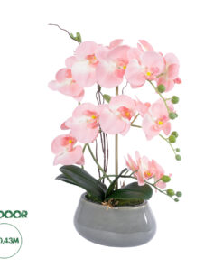 GloboStar® Artificial Garden SALMON PINK ORCHID 21122 Διακοσμητικό Φυτό Ροζ-Πορτοκαλί Ορχιδέα Υ43cm