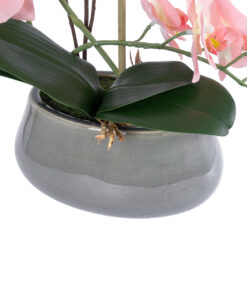 GloboStar® Artificial Garden SALMON PINK ORCHID 21122 Διακοσμητικό Φυτό Ροζ-Πορτοκαλί Ορχιδέα Υ43cm