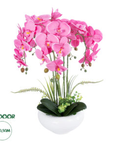 GloboStar® Artificial Garden PINK ORCHID 21124 Διακοσμητικό Φυτό Ροζ Ορχιδέα Υ50cm