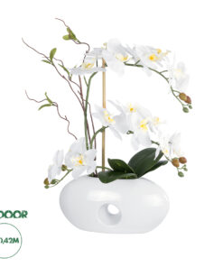 GloboStar® Artificial Garden WHITE ORCHID 21125 Διακοσμητικό Φυτό Λευκή Ορχιδέα Υ42cm
