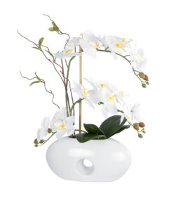 GloboStar® Artificial Garden WHITE ORCHID 21125 Διακοσμητικό Φυτό Λευκή Ορχιδέα Υ42cm