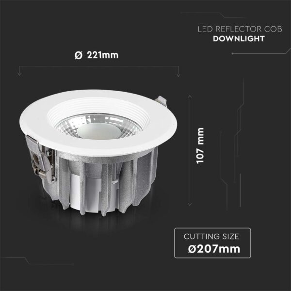 LED Φωτιστικό Οροφής COB  30W V-TAC Στρογγυλό Χωνευτό Θερμό 3000K – 211276