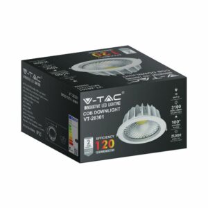 LED Φωτιστικό Οροφής COB  30W V-TAC Στρογγυλό Χωνευτό 3100lm Φυσικό  4000K – 211277