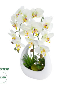 GloboStar® Artificial Garden WHITE ORCHID 21128 Διακοσμητικό Φυτό Λευκή Ορχιδέα Υ39cm