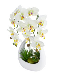 GloboStar® Artificial Garden WHITE ORCHID 21128 Διακοσμητικό Φυτό Λευκή Ορχιδέα Υ39cm