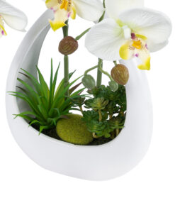 GloboStar® Artificial Garden WHITE ORCHID 21128 Διακοσμητικό Φυτό Λευκή Ορχιδέα Υ39cm