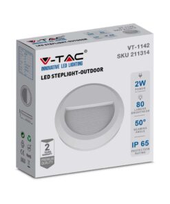 Επιτοίχιο Φωτιστικό LED για Σκαλοπάτια 2W V-TAC Λευκό Στρογγυλό Αδιάβροχο IP65 Φυσικό 4000K – 211314