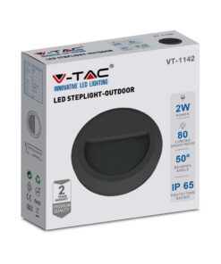 Επιτοίχιο Φωτιστικό LED για Σκαλοπάτια 2W V-TAC Μαύρο Στρογγυλό Αδιάβροχο IP65 Φυσικό 4000K – 211316