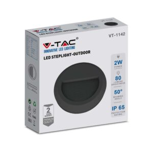 Επιτοίχιο Φωτιστικό LED για Σκαλοπάτια 2W V-TAC Μαύρο Στρογγυλό Αδιάβροχο IP65 Φυσικό 4000K – 211316