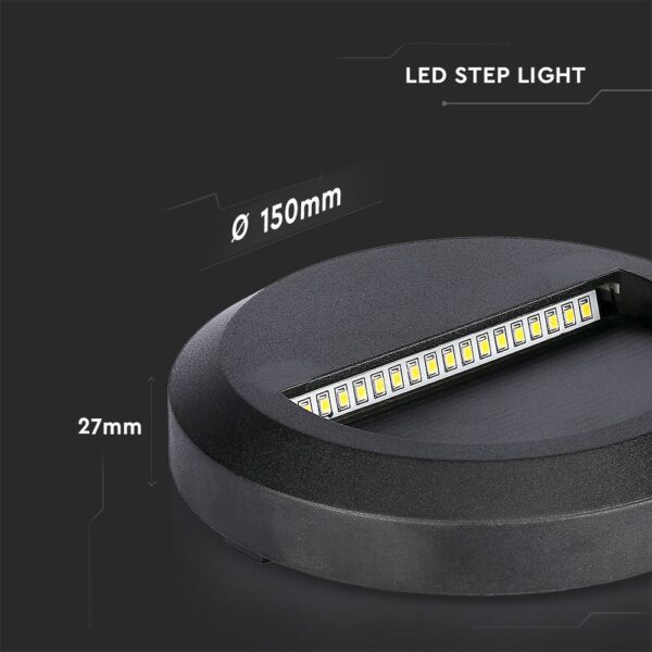 Επιτοίχιο Φωτιστικό LED για Σκαλοπάτια 2W V-TAC Μαύρο Στρογγυλό Αδιάβροχο IP65 Φυσικό 4000K – 211316