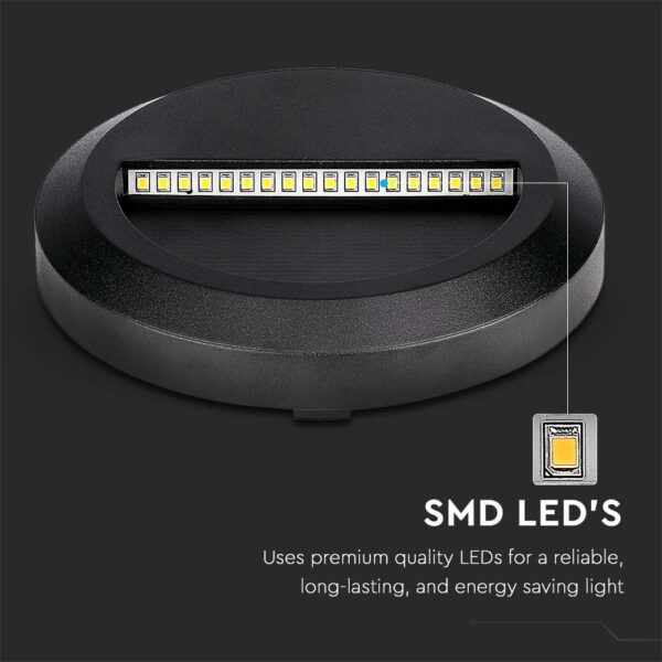 Επιτοίχιο Φωτιστικό LED για Σκαλοπάτια 2W V-TAC Μαύρο Στρογγυλό Αδιάβροχο IP65 Φυσικό 4000K – 211316