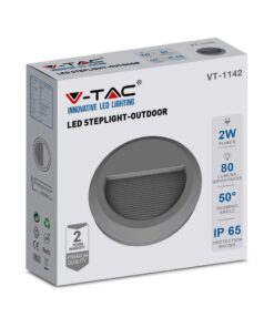 Επιτοίχιο Φωτιστικό LED για Σκαλοπάτια 2W V-TAC Γκρι Στρογγυλό Αδιάβροχο IP65 Θερμό 3000K – 211319