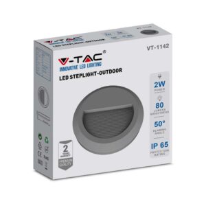 Επιτοίχιο Φωτιστικό LED για Σκαλοπάτια 2W V-TAC Γκρι Στρογγυλό Αδιάβροχο IP65 Θερμό 3000K – 211319