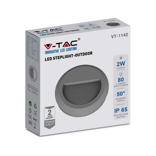 Επιτοίχιο Φωτιστικό LED για Σκαλοπάτια 2W V-TAC Γκρι Στρογγυλό Αδιάβροχο IP65 Θερμό 3000K – 211319