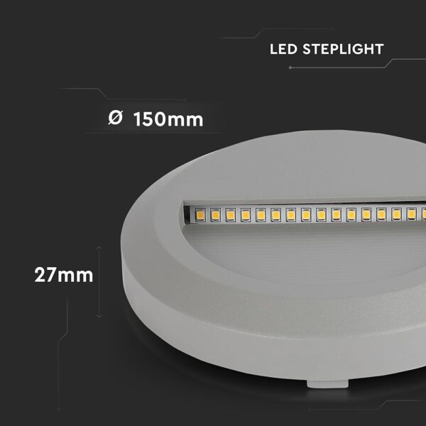 Επιτοίχιο Φωτιστικό LED για Σκαλοπάτια 2W V-TAC Γκρι Στρογγυλό Αδιάβροχο IP65 Θερμό 3000K – 211319