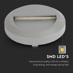 Επιτοίχιο Φωτιστικό LED για Σκαλοπάτια 2W V-TAC Γκρι Στρογγυλό Αδιάβροχο IP65 Θερμό 3000K – 211319