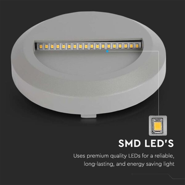 Επιτοίχιο Φωτιστικό LED για Σκαλοπάτια 2W V-TAC Γκρι Στρογγυλό Αδιάβροχο IP65 Θερμό 3000K – 211319