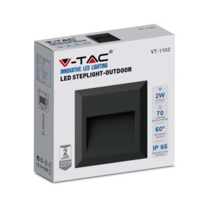 Επιτοίχιο Φωτιστικό LED για Σκαλοπάτια 2W V-TAC Μαύρο Τετράγωνο Αδιάβροχο IP65 Θερμό 3000K – 211323