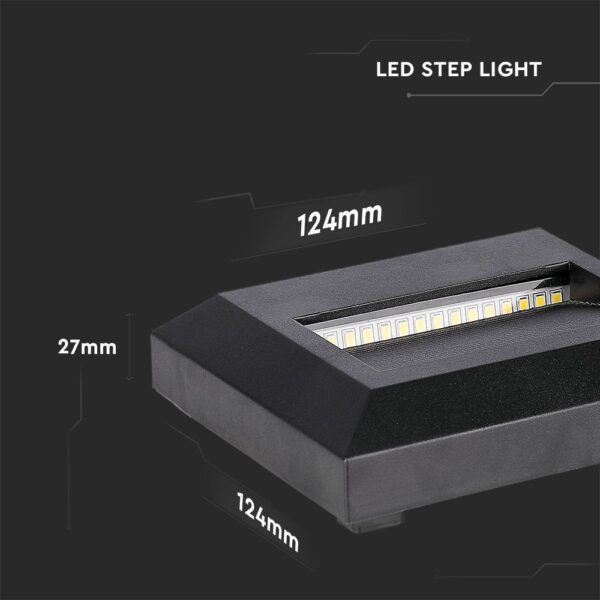 Επιτοίχιο Φωτιστικό LED για Σκαλοπάτια 2W V-TAC Μαύρο Τετράγωνο Αδιάβροχο IP65 Θερμό 3000K – 211323