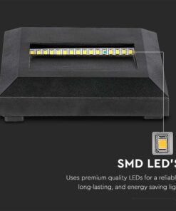 Επιτοίχιο Φωτιστικό LED για Σκαλοπάτια 2W V-TAC Μαύρο Τετράγωνο Αδιάβροχο IP65 Θερμό 3000K – 211323