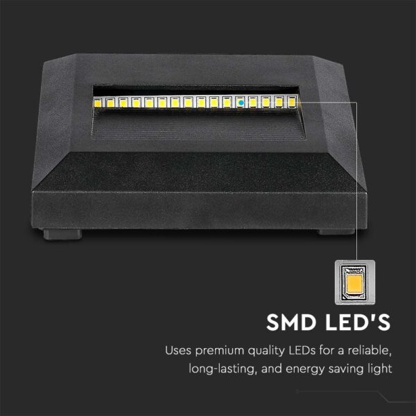 Επιτοίχιο Φωτιστικό LED για Σκαλοπάτια 2W V-TAC Μαύρο Τετράγωνο Αδιάβροχο IP65 Θερμό 3000K – 211323