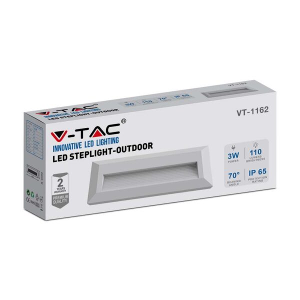 Επιτοίχιο Φωτιστικό LED για Σκαλοπάτια 3W V-TAC Λευκό Ορθογώνιο Αδιάβροχο IP65 Φυσικό 4000K – 211326