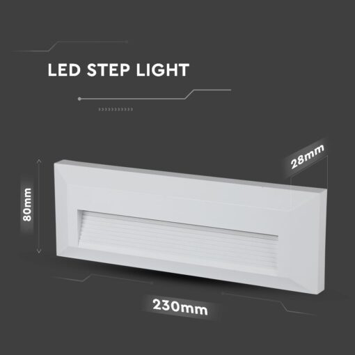 Επιτοίχιο Φωτιστικό LED για Σκαλοπάτια 3W V-TAC Λευκό Ορθογώνιο Αδιάβροχο IP65 Φυσικό 4000K – 211326