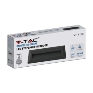 Επιτοίχιο Φωτιστικό LED για Σκαλοπάτια 3W V-TAC Μαύρο Ορθογώνιο Αδιάβροχο IP65 Φυσικό 4000K – 211328
